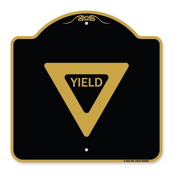 Designer Series Sign-Yield, Black & Gold Aluminum Architectural Sign, 18" x 18", BG-1818-22695